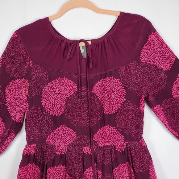 Anthropologie Girls from Savoy Womens Dress sz 0 Silk purple print knee length - Picture 4 of 9